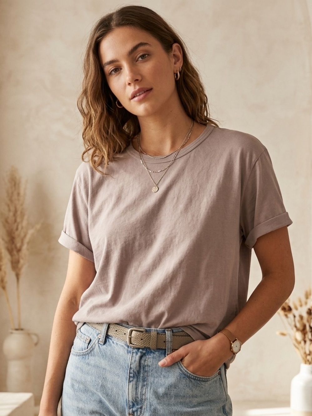 Organic Cotton Camp Brand Goods Minimal Crewneck Tee - Neutral Taupe XL